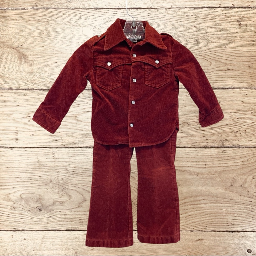 70s Billy The Kid Corduroy Set Rust Western Jacket Flared Pants Vintage Cowboy